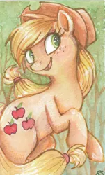 Size: 1806x2984 | Tagged: safe, artist:sharpie91, derpibooru import, applejack, earth pony, pony, female, mare, rearing, smiling, solo