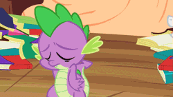 Size: 853x480 | Tagged: safe, derpibooru import, screencap, rarity, spike, dragon, pony, unicorn, secret of my excess, animated, book, faint, female, gif, golden oaks library, heart, kiss on the cheek, kissing, male, mare, meme origin, rarity kisses spike, rarity smooches, shipping fuel, spikelove