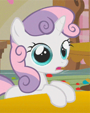 Size: 180x226 | Tagged: safe, derpibooru import, edit, edited screencap, screencap, sweetie belle, pony, unicorn, animated, eyes, female, filly, gif, gif for breezies, loading, picture for breezies, solo, sweetie bot, windows