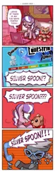 Size: 504x1610 | Tagged: safe, artist:emlan, derpibooru import, diamond tiara, silver spoon, trixie, earth pony, pony, unicorn, equestria daily, bed, blackletter, comic, computer, female, filly, gritted teeth, laptop computer, phone, telephone, yelling