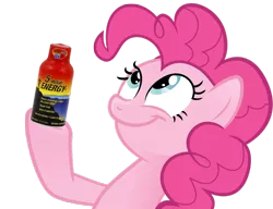 Size: 990x759 | Tagged: safe, derpibooru import, pinkie pie, earth pony, pony, energy drink, female, look what pinkie found, mare, meme, simple background, smiling, solo, this will end in tears, transparent background, xk-class end-of-the-world scenario