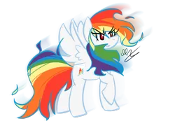 Size: 700x511 | Tagged: dead source, safe, artist:strobo-pop, derpibooru import, rainbow dash, pegasus, pony, female, mare, simple background, solo, super form, super rainbow dash