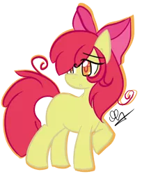 Size: 372x457 | Tagged: dead source, safe, artist:strobo-pop, derpibooru import, apple bloom, earth pony, pony, colored pupils, female, filly, looking back, simple background, solo, transparent background