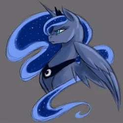 Size: 1000x1000 | Tagged: safe, artist:valkyrie-girl, derpibooru import, princess luna, alicorn, pony, bust, female, frown, horn, jewelry, mare, portrait, regalia, simple background, solo, tiara, wings