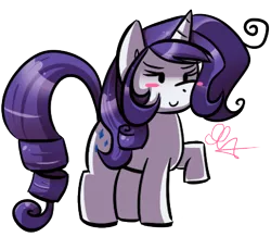 Size: 384x335 | Tagged: dead source, safe, artist:strobo-pop, derpibooru import, rarity, pony, unicorn, blush sticker, blushing, c:, chibi, cute, female, mare, raised hoof, simple background, smiling, solo, transparent background