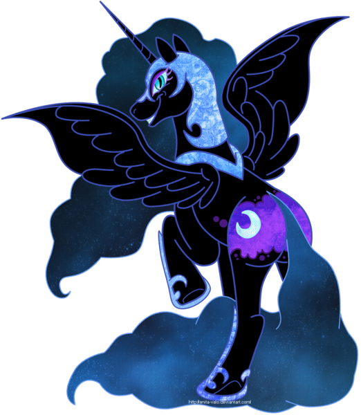Size: 917x1054 | Tagged: safe, artist:anita-valo, derpibooru import, nightmare moon, alicorn, pony, female, mare, plot, raised hoof, rear view, simple background, smiling, solo, transparent background