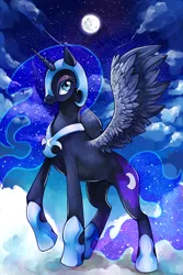 Size: 2000x3000 | Tagged: safe, artist:greyradian, derpibooru import, nightmare moon, alicorn, pony, cloud, female, high res, mare, moon, solo