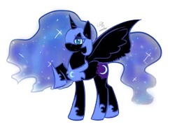 Size: 680x496 | Tagged: dead source, safe, artist:strobo-pop, derpibooru import, nightmare moon, alicorn, pony, female, mare, raised hoof, simple background, solo, transparent background