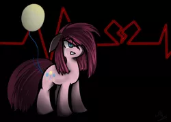 Size: 700x500 | Tagged: dead source, safe, artist:strobo-pop, derpibooru import, pinkie pie, earth pony, pony, abstract background, balloon, crying, electrocardiogram, female, hair over one eye, mare, pinkamena diane pie, solo