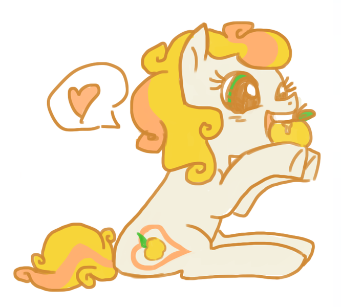 Size: 843x760 | Tagged: safe, artist:needsmoarg4, derpibooru import, golden delicious (g3), earth pony, pony, apple, eating, female, food, g3, g3 to g4, generation leap, mare, simple background, sitting, solo, white background