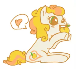 Size: 843x760 | Tagged: safe, artist:needsmoarg4, derpibooru import, golden delicious (g3), earth pony, pony, apple, eating, female, food, g3, g3 to g4, generation leap, mare, simple background, sitting, solo, white background