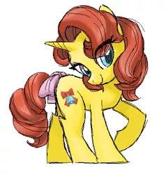 Size: 433x455 | Tagged: safe, artist:needsmoarg4, derpibooru import, honeybelle, pony, unicorn, bow, female, mare, simple background, smiling, solo, tail bow, white background