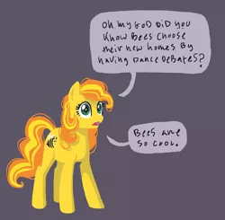 Size: 714x700 | Tagged: safe, artist:dimespin, derpibooru import, bumblesweet, earth pony, pony, female, mare, simple background, solo, speech bubble