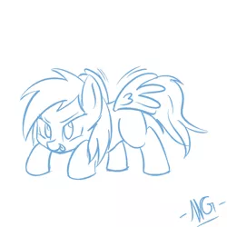 Size: 900x900 | Tagged: safe, artist:microgrid, derpibooru import, rainbow dash, pegasus, pony, determined, female, filly, foal, monochrome, solo, tongue out