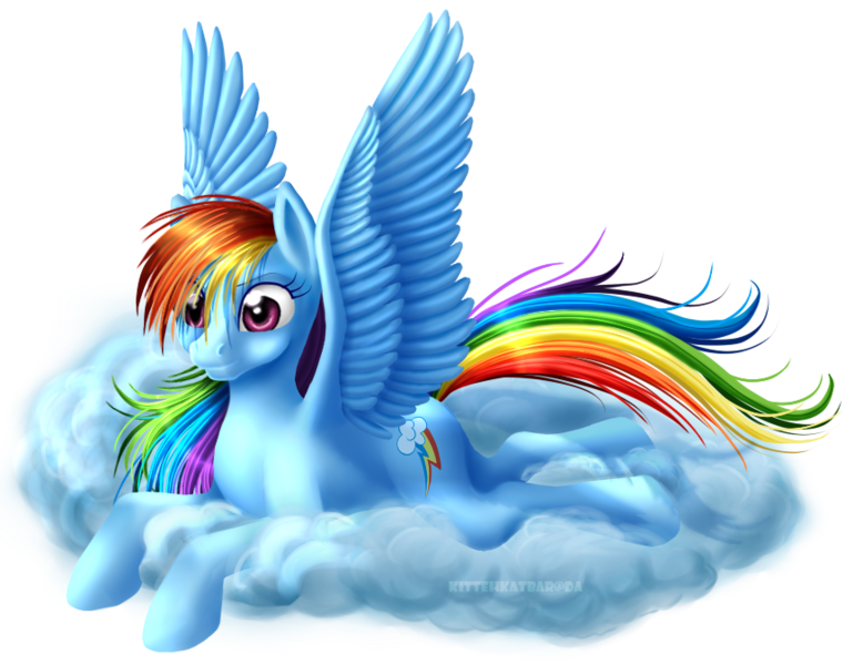 Size: 875x675 | Tagged: safe, artist:kittehkatbar, derpibooru import, rainbow dash, pegasus, pony, backwards cutie mark, cloud, female, mare, on a cloud, prone, simple background, solo, spread wings, transparent background, wings