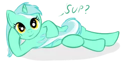 Size: 500x250 | Tagged: safe, artist:cheshiresdesires, derpibooru import, lyra heartstrings, pony, unicorn, covering, female, looking at you, mare, side, simple background, smiling, solo, transparent background