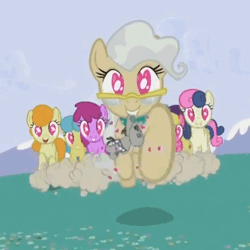 Size: 584x584 | Tagged: safe, derpibooru import, screencap, berry punch, berryshine, bon bon, carrot top, cherry berry, golden harvest, lemon hearts, mayor mare, smarty pants, sweetie drops, earth pony, pony, lesson zero, animated, female, gif, heart, heart eyes, mare, mayorable, mouth hold, running, want it need it, wingding eyes