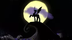 Size: 1067x600 | Tagged: safe, artist:greygnu, derpibooru import, nightmare moon, alicorn, pony, backlighting, crossover, female, mare, moon, parody, photoshop, solo, the nightmare before christmas, tim burton