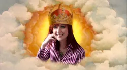 Size: 800x441 | Tagged: crown, derpibooru import, female, god, human, irl, irl human, jewelry, lauren faust, monty python, monty python and the holy grail, photo, regalia, safe, solo