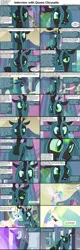 Size: 1282x4019 | Tagged: suggestive, derpibooru import, princess celestia, queen chrysalis, alicorn, changeling, changeling queen, pony, comic:celestia's servant interview, caption, comic, duo, female, image, interview, mare, png