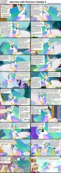 Size: 1282x3662 | Tagged: safe, derpibooru import, screencap, princess celestia, twilight sparkle, alicorn, pegasus, pony, unicorn, comic:celestia's servant interview, cake, caption, comic, female, interview, male, mare, princess, royal guard, stallion