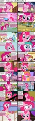 Size: 1282x4376 | Tagged: safe, derpibooru import, applejack, donut joe, fluttershy, pinkie pie, princess celestia, rainbow dash, rarity, earth pony, pony, comic:celestia's servant interview, candy, caption, comic, crying, female, interview, lollipop, mare, ocular gushers, party cannon, solo focus