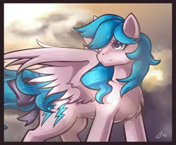 Size: 1348x1110 | Tagged: safe, artist:chibi-blackdoom, derpibooru import, firefly, pegasus, pony, chest fluff, crepuscular rays, female, g1, g1 to g4, generation leap, looking back, mare, solo