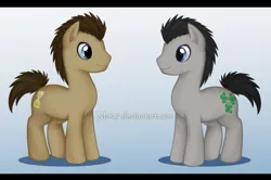 Size: 1024x678 | Tagged: dead source, safe, artist:mn27, derpibooru import, doctor whooves, lucky clover, time turner, earth pony, pony, duo, gradient background, male, stallion