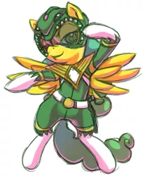 Size: 609x746 | Tagged: safe, artist:needsmoarg4, derpibooru import, masquerade (g1), pegasus, pony, bipedal, clothes, costume, female, g1, g1 to g4, generation leap, green ranger, mare, power rangers, simple background, solo, white background