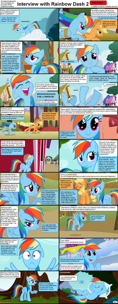 Size: 1282x3305 | Tagged: safe, derpibooru import, screencap, applejack, rainbow dash, earth pony, pegasus, pony, comic:celestia's servant interview, caption, comic, female, interview, mare