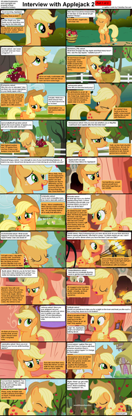 Size: 1282x4019 | Tagged: safe, derpibooru import, screencap, applejack, earth pony, pony, comic:celestia's servant interview, caption, comic, female, interview, mare, solo