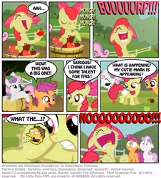 Size: 577x639 | Tagged: safe, artist:ponymaan, derpibooru import, apple bloom, scootaloo, sweetie belle, earth pony, pegasus, pony, unicorn, barney gumble, burp, comic, crossover, cutie mark crusaders, female, filly, the simpsons