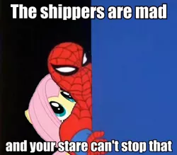 Size: 400x350 | Tagged: safe, derpibooru import, fluttershy, pegasus, pony, 60s spider-man, female, image macro, mare, meme, peeking, spider-man