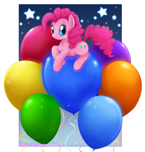 Size: 1979x2079 | Tagged: safe, artist:mn27, derpibooru import, pinkie pie, earth pony, pony, balloon, cute, diapinkes, female, mare, prone, simple background, solo, stars, transparent background