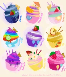 Size: 1738x2000 | Tagged: applejack, artist:schwarz-one, cupcake, derpibooru import, fluttershy, food, no pony, pinkie pie, princess cadance, princess celestia, princess luna, rainbow cupcake, rainbow dash, rarity, safe, twilight sparkle