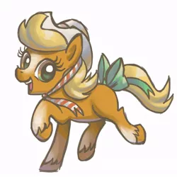Size: 800x800 | Tagged: safe, artist:needsmoarg4, derpibooru import, retro leap, earth pony, pony, bow, female, g0 to g4, generation leap, happy, hat, mare, my pretty pony, not applejack, origins, simple background, solo, tail bow, unshorn fetlocks, white background