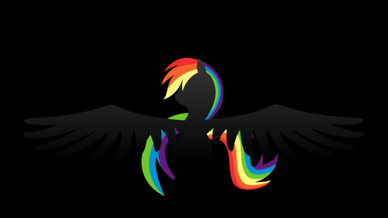 Size: 3842x2160 | Tagged: safe, artist:klaxa, derpibooru import, rainbow dash, pegasus, pony, artifact, black background, female, gradient, high res, inkscape, lineless, long mane, mare, minimalist, modern art, outline, rainbow, simple background, solo, vector, wallpaper, wings