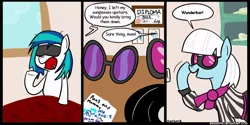 Size: 800x400 | Tagged: safe, artist:braindps, derpibooru import, photo finish, vinyl scratch, earth pony, pony, unicorn, comic, duo, female, mare, mother and daughter, sunglasses, yawn