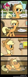 Size: 700x1900 | Tagged: safe, artist:braindps, derpibooru import, apple bloom, applejack, earth pony, pony, comic, female, filly, forever alone, mare, sugarcube