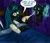 Size: 1000x863 | Tagged: dead source, safe, artist:chiibe, derpibooru import, queen chrysalis, changeling, changeling queen, ask the changeling queen, angry, bandage, bed, dialogue, duo, fangs, flying, image, injured, jpeg, lidded eyes, mouth hold, on back, open mouth, signature, speech bubble, sweat