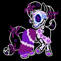 Size: 700x698 | Tagged: safe, artist:violetmagician, derpibooru import, rarity, pony, unicorn, black background, clothes, dia de los muertos, female, looking back, mare, simple background, solo