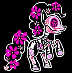 Size: 500x503 | Tagged: safe, artist:violetmagician, derpibooru import, pinkie pie, earth pony, pony, black background, dia de los muertos, female, mare, rearing, simple background, solo