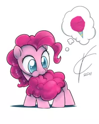 Size: 1600x2000 | Tagged: safe, artist:valcron, derpibooru import, pinkie pie, earth pony, pony, artifact, colored pupils, cotton candy, cotton candy tail, cute, diapinkes, female, filly, food, hnnng, looking back, mare, nibbling, nom, pinkie being pinkie, puffy cheeks, silly, silly pony, simple background, solo, tail, tail bite, thought bubble, weapons-grade cute, white background, wide eyes, younger