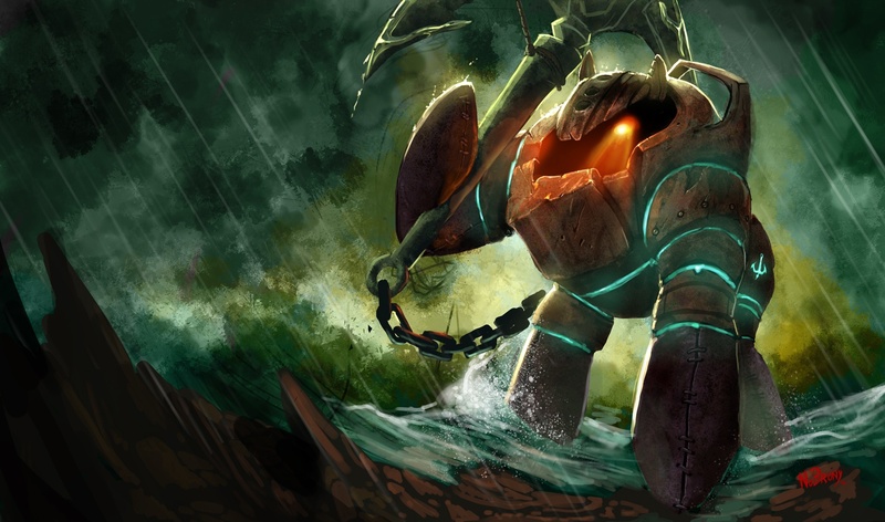 Size: 1490x879 | Tagged: artist:nobrony, chains, derpibooru import, league of legends, nautilus, ponified, safe, solo, water