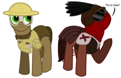 Size: 3400x2200 | Tagged: safe, artist:aaronmk, derpibooru import, oc, ponified, unofficial characters only, earth pony, pony, fallout equestria, desert, duo, fallout, fallout: new vegas, goggles, gun, handgun, high res, legion, male, ncr, revolver, simple background, stallion, transparent background, weapon