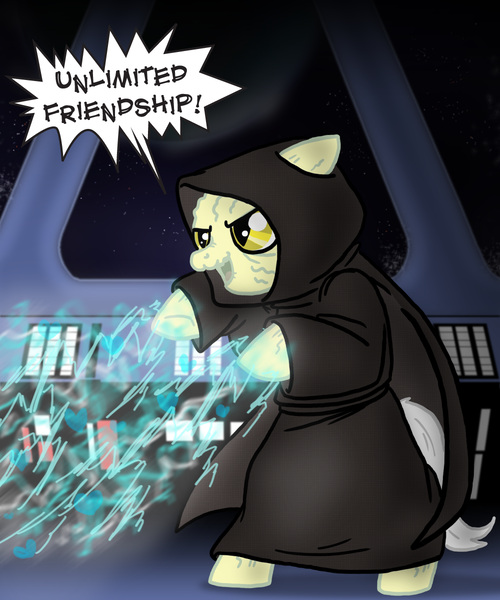 Size: 1000x1200 | Tagged: safe, artist:professor-ponyarity, derpibooru import, ponified, pony, bipedal, cloak, clothes, emperor palpatine, force lightning, lightning, male, solo, stallion, star wars