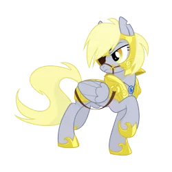 Size: 2000x2000 | Tagged: safe, artist:equestria-prevails, derpibooru import, derpy hooves, pegasus, pony, armor, bridle, epic derpy, eyepatch, female, general derpy, high res, looking back, mare, raised hoof, simple background, solo, transparent background