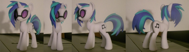 Size: 2026x556 | Tagged: safe, artist:hashbro, derpibooru import, vinyl scratch, pony, unicorn, 3d print, female, irl, mare, photo, sculpture, smiling, solo, stylized cartoon horse