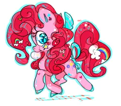 Size: 800x700 | Tagged: safe, artist:clockworkquartet, derpibooru import, pinkie pie, earth pony, pony, bow, female, hair bow, mare, solo, tail bow, walking, wingding eyes