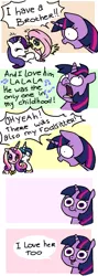 Size: 699x1964 | Tagged: safe, artist:peppersupreme, derpibooru import, fluttershy, princess cadance, rarity, shining armor, twilight sparkle, alicorn, pegasus, pony, unicorn, :t, comic, female, floppy ears, frown, laughing, male, mare, open mouth, smiling, stallion, wide eyes, yelling